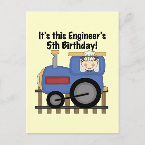 Train Engineer 5th Birthday tshirts and Gifts Postcard