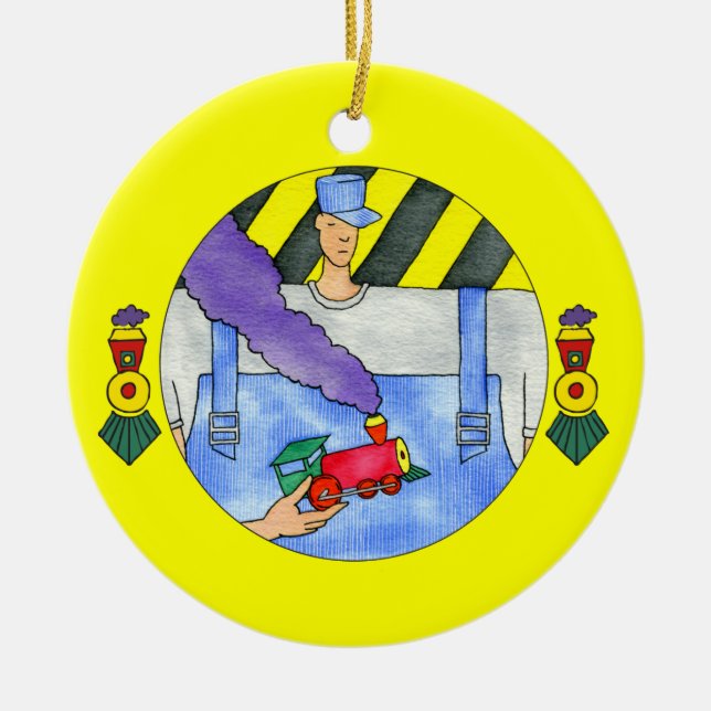 Train Engineer Ceramic Ornament (Front)