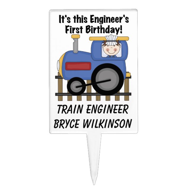 Train Engineer First Birthday Cake Topper (Front)