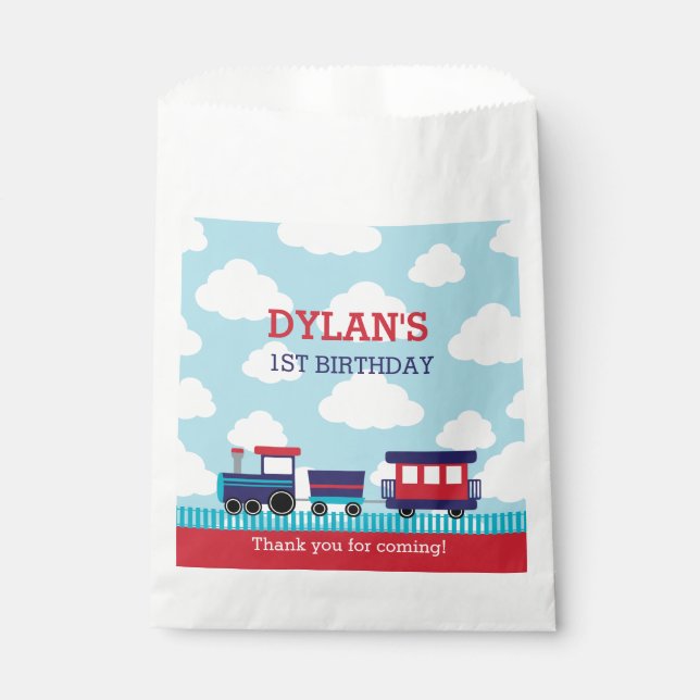Train Favor Bags (Navy & Red) - Boys Kids Birthday (Front)