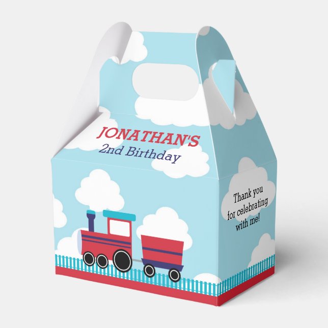 Train Favor Box (Boys Birthday in Navy & Red) (Front Side)
