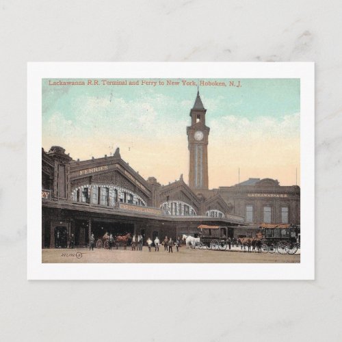 Train  Ferry Terminal Hoboken NJ 1912 Vintage Postcard