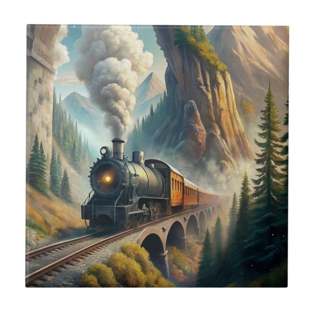 Train Fleece Blanket Ceramic Tile (Front)