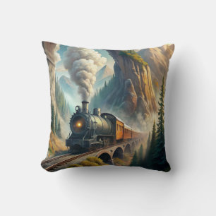 Train Fleece Blanket Throw Pillow