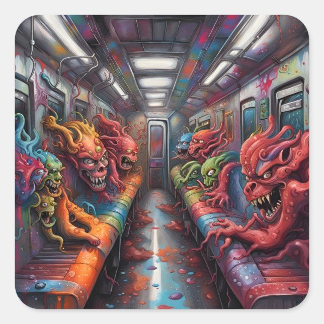 Train full of Demons and lost Souls Square Sticker (Front)