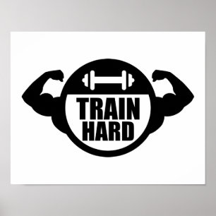 Train hard barbell muscles poster