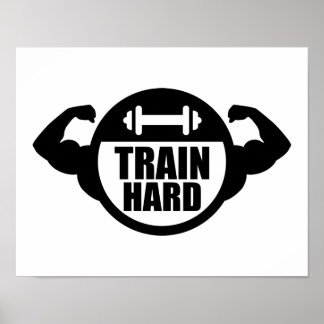 Train hard barbell muscles poster