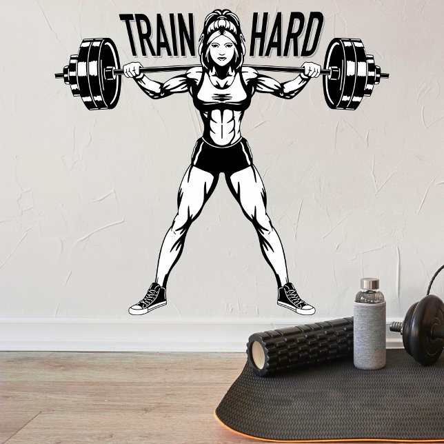 Train hard black-and-white minimalist Gym Wall Decal (Creator Uploaded)