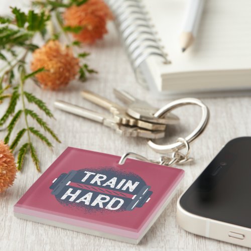 Train Hard Dumbbell Design Keychain