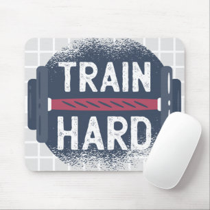TRAIN HARD Fitness Barbell Grid Mouse Pad
