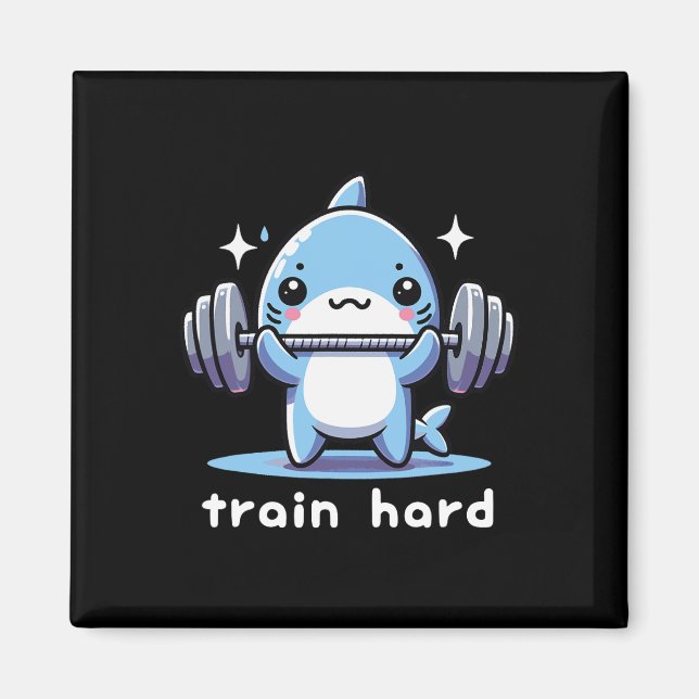 Train Hard Funny Shark Lifting Weights Dumbbells G Magnet (Front)