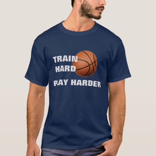 Train Hard Play Harder Basketball TShirt Navy Blue