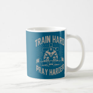 Train Hard Pray Harder Funny Christian Workout Gym Coffee Mug