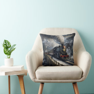Train in Mountains Throw Pillow