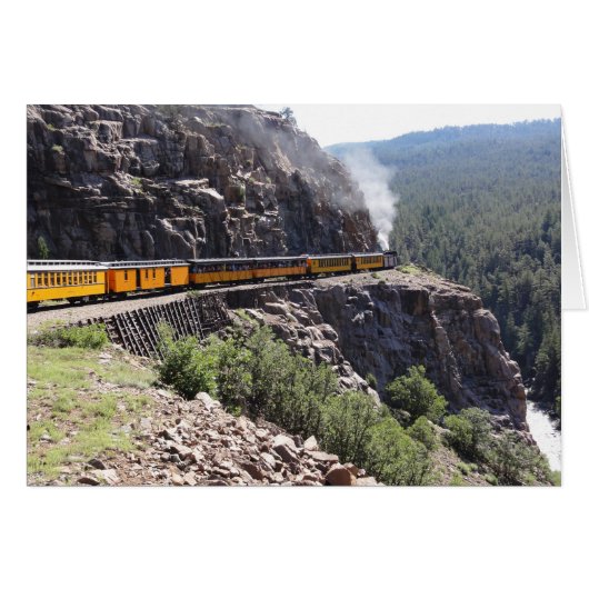 Train in Mountains with Cliff & River Photo Note Cards (Front Horizontal)