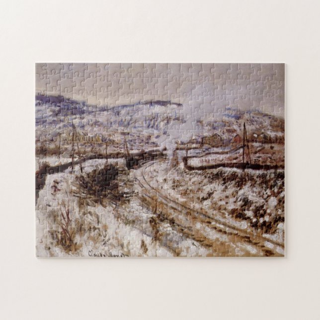 Train in Snow at Argenteuil Monet Fine Art Jigsaw Puzzle (Horizontal)