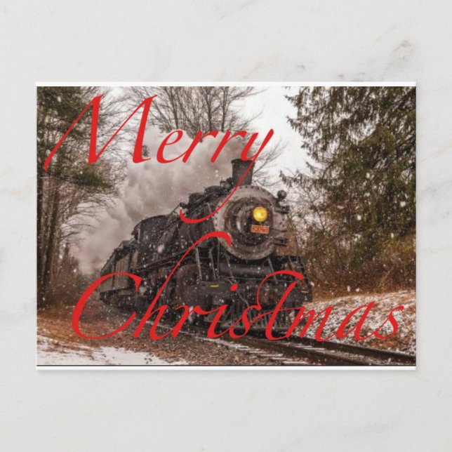 Train In Snow Merry Christmas Announcement Postcard (Front)