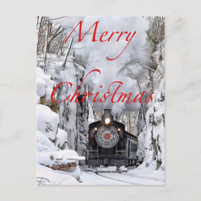 Train In Snow Merry Christmas Holiday Postcard (Front)