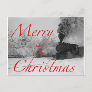 Train In Snow Merry Christmas Holiday Postcard