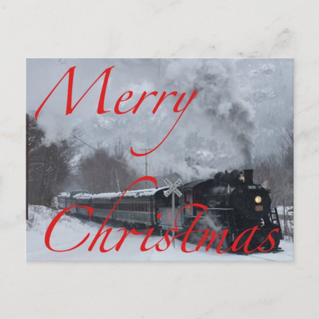 Train In Snow Merry Christmas Holiday Postcard (Front)