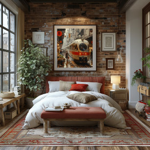 Train in Urban Market: Impressionist and Realist. Poster