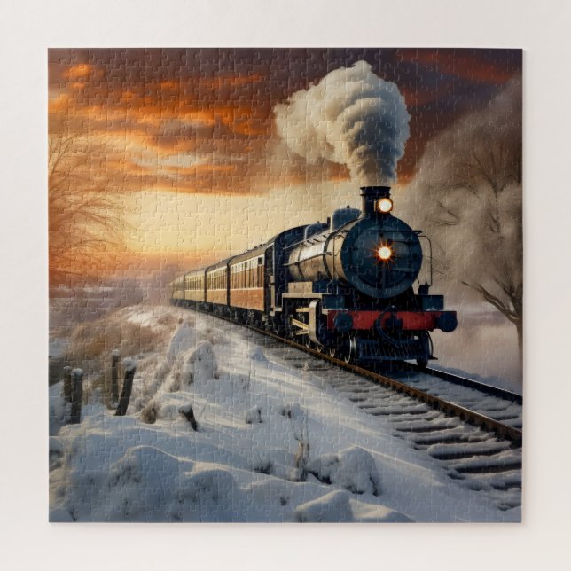 Train in Winter Evening Jigsaw Puzzle (Vertical)