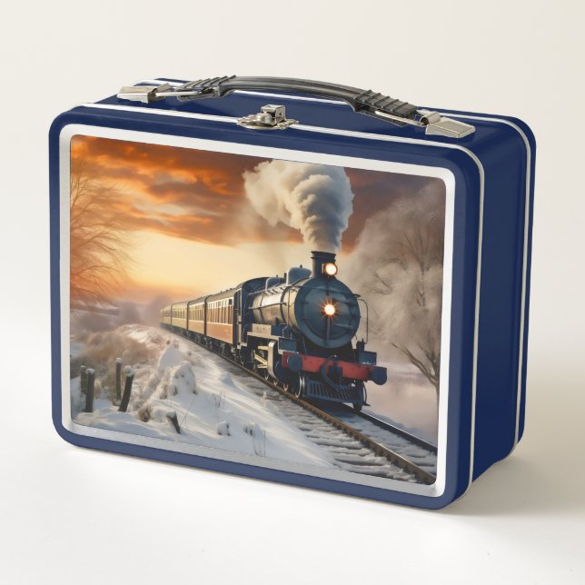 Train in Winter Evening Metal Lunch Box (Front)