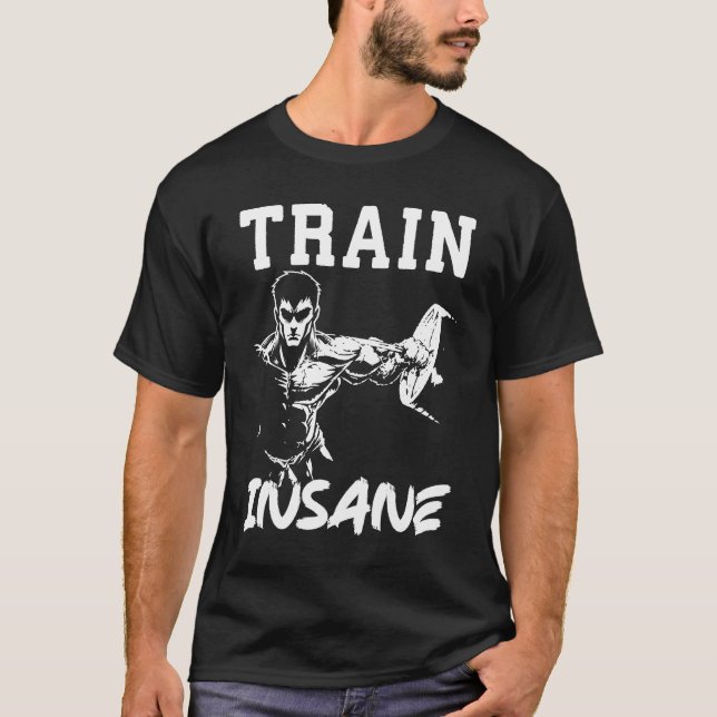 Train Insane - Anime Bodybuilding Gym Workout T-Shirt (Front)