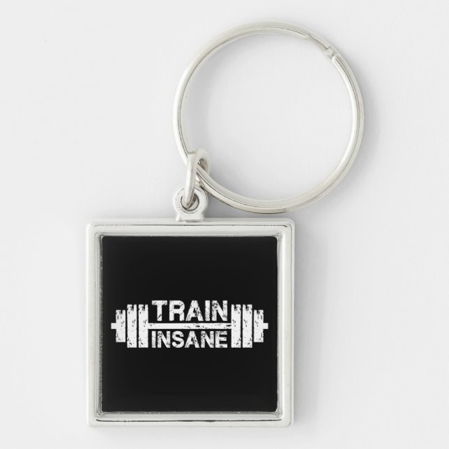 Train Insane - Barbell, Gym, Workout Inspirational Keychain (Front)
