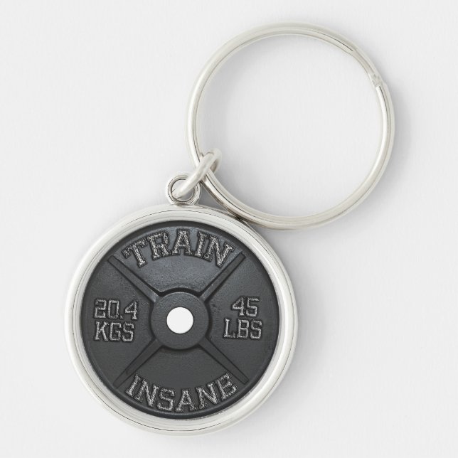 Train Insane (Barbell Plate) Workout Motivational Keychain (Front)