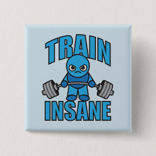 TRAIN INSANE Kawaii Weightlifter Deadlift Workout Pinback Button