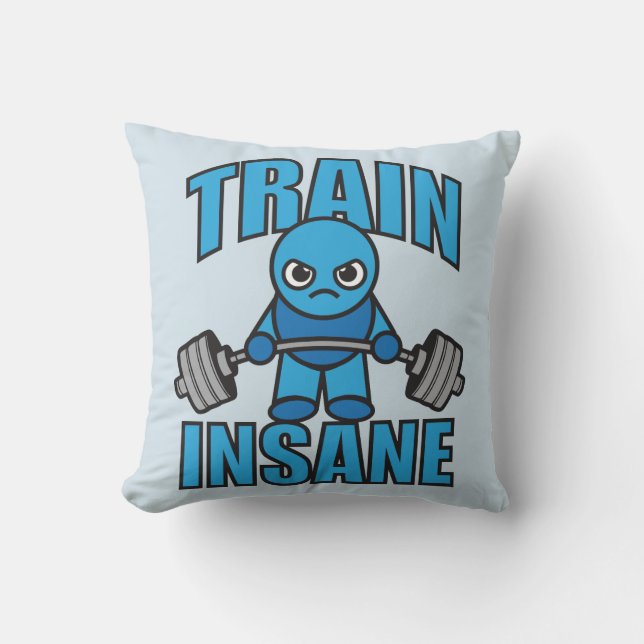 TRAIN INSANE Kawaii Weightlifter Deadlift Workout Throw Pillow (Front)