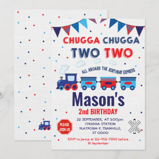 Train Invitation, for a Boy, 2nd Birthday Invitation