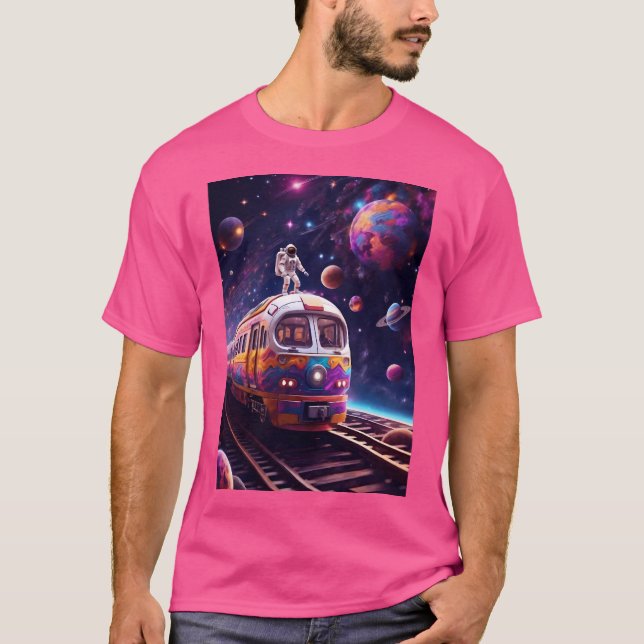 Train Is Flying Through Outer Space T-Shirt (Front)
