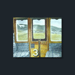 Train Landscape (by Eric Ravilious) Canvas Print<br><div class="desc">This design features a painting by the British artist Eric Ravilious (1903–1942). It shows the interior of a vintage British train. Through the window can be seen the Uffington White Horse,  a famous landmark of prehistoric Britain in Oxfordshire. The original painting was completed in 1940.</div>