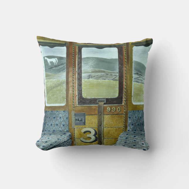 Train Landscape (by Eric Ravilious) Throw Pillow (Front)