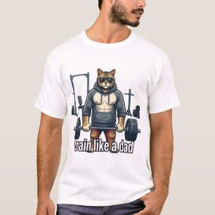 Train Like A Dad - Funny Gym Cat T-Shirt   