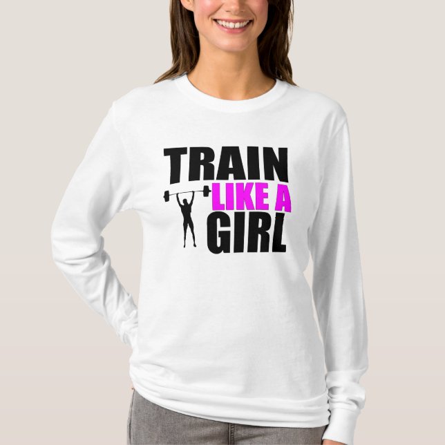 Train Like a Girl - Ladies Fitness Hoodie T-Shirt (Front)