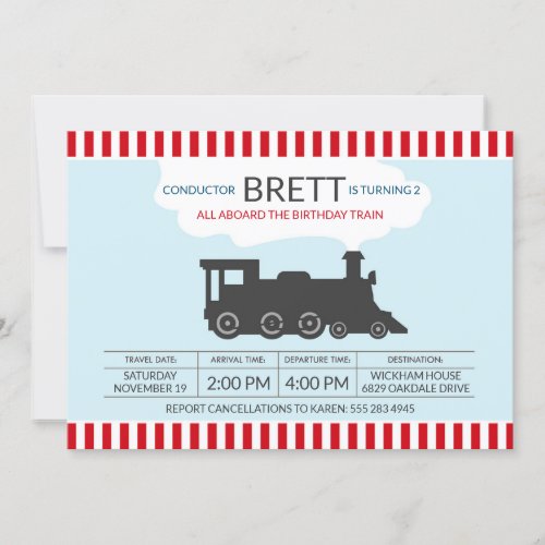 Train Locomotive Conductor Birthday Party Invitation