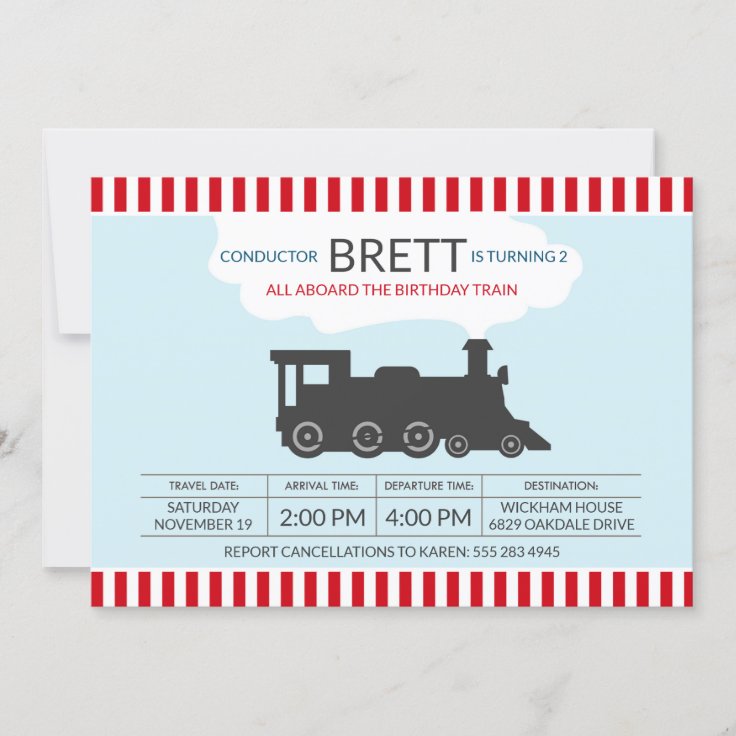 Train Locomotive Conductor Birthday Party Invitation | Zazzle