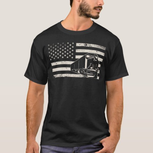 Train Locomotive Diesel Train American Flag T_Shirt