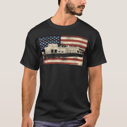 Train Locomotive Diesel Train American Flag T_Shirt
