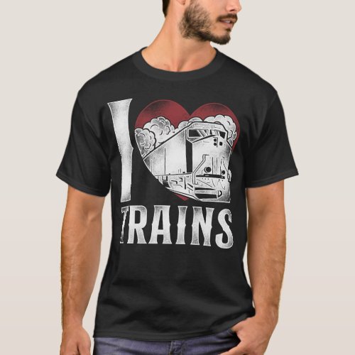 Train Locomotive I Love Trains Heart Vintage T_Shirt