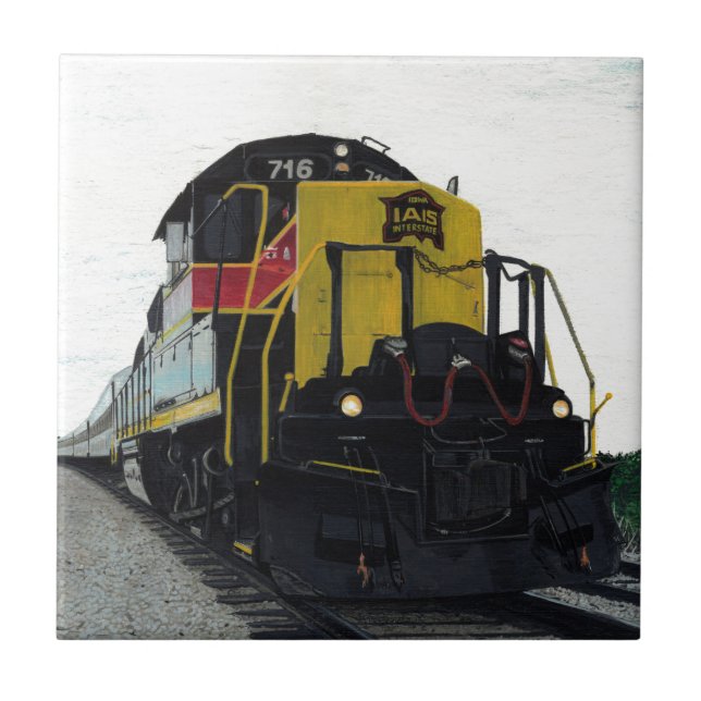Train Locomotive on Railroad Tracks Tile (Front)