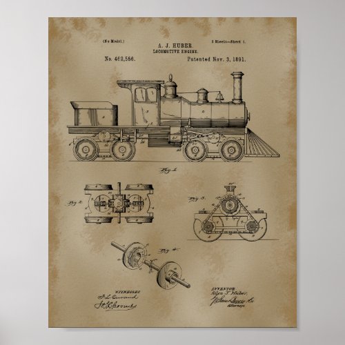 Train Locomotive Patent Drawing Poster