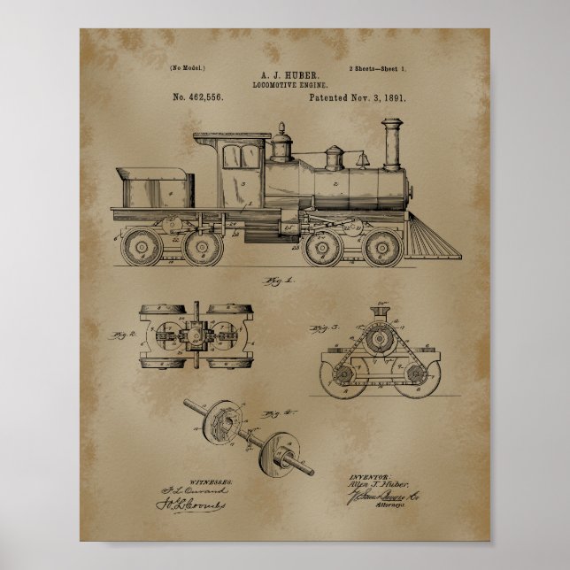 Train Locomotive Patent Drawing Poster (Front)