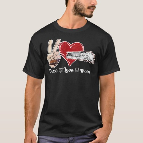 Train Locomotive Peace Love Trains Girl Vintage T_Shirt