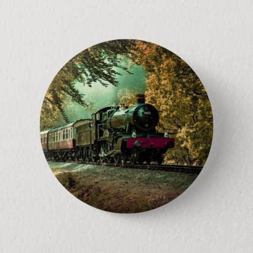 Train Locomotive Retro Vintage Fall Leaves Button