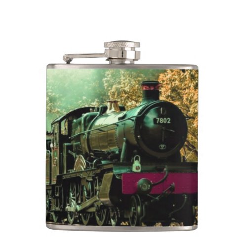 Train Locomotive Retro Vintage Fall Leaves Flask