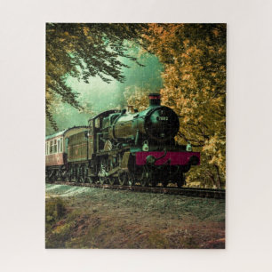 Train Locomotive Retro Vintage Fall Leaves Jigsaw Puzzle